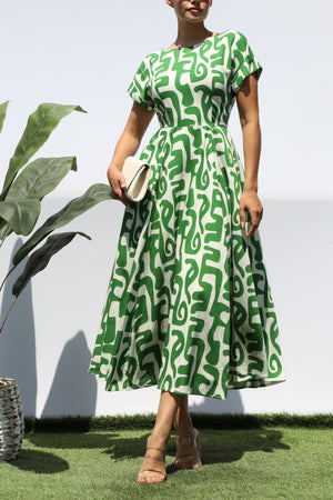 DD7939, PRINTED LOOSE FIT MIDI DRESS