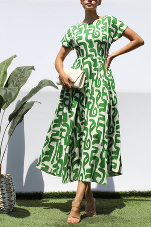 DD7939, PRINTED LOOSE FIT MIDI DRESS