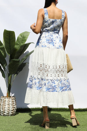 DD8249, FLORAL EYELET COMBO MIDI DRESS