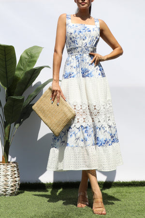 DD8249, FLORAL EYELET COMBO MIDI DRESS