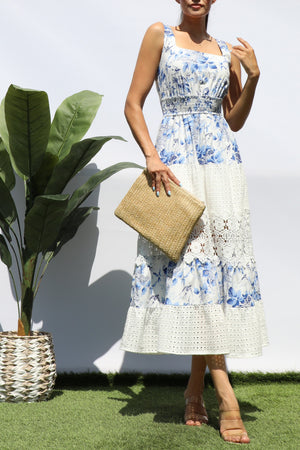 DD8249, FLORAL EYELET COMBO MIDI DRESS