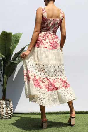 DD8249, FLORAL EYELET COMBO MIDI DRESS