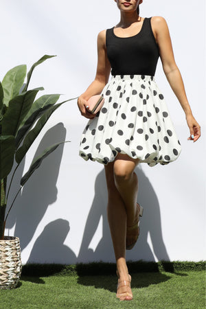DD8235, BUBBLE HEM POLKA DOT PRINT MINI DRESS
