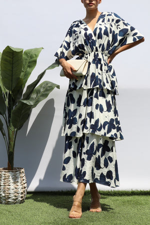 DD8276, FLORAL LOOSE FIT RUFFLE TIERED MIDI DRESSES