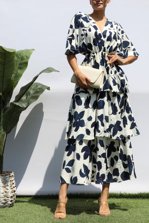 DD8276, FLORAL LOOSE FIT RUFFLE TIERED MIDI DRESSES