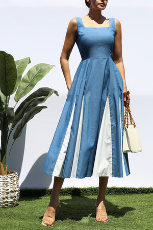 DD8248, SQUARE NECK DENIM MIDI DRESS