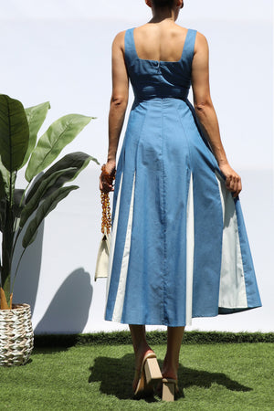DD8248, SQUARE NECK DENIM MIDI DRESS