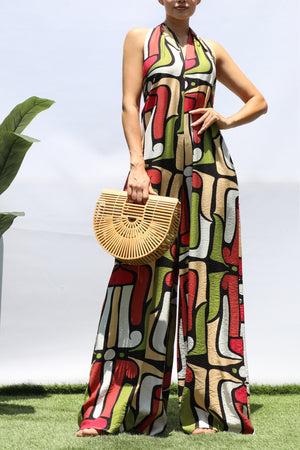 DD8319, PRINTED HALTER NECK JUMPSUIT
