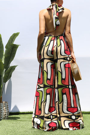 DD8319, PRINTED HALTER NECK JUMPSUIT
