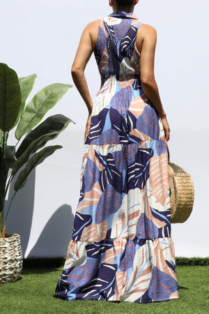 DD8298, PRINTED SMOCKED TOP MAXI DRESS