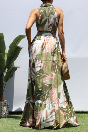 DD8298, PRINTED SMOCKED TOP MAXI DRESS