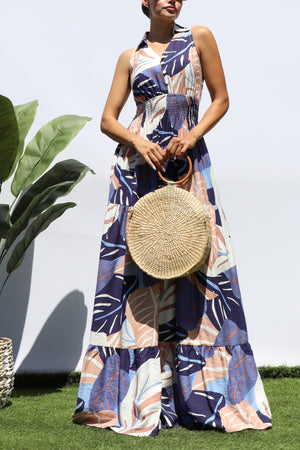 DD8298, PRINTED SMOCKED TOP MAXI DRESS