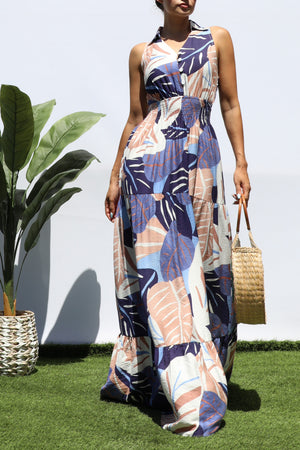 DD8298, PRINTED SMOCKED TOP MAXI DRESS