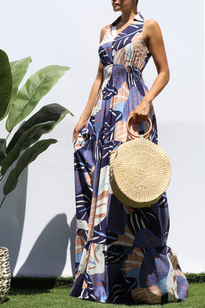 DD8298, PRINTED SMOCKED TOP MAXI DRESS