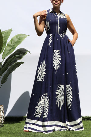 DD8327, PRINTED BUTTON DOWN SHIRT MAXI DRESS