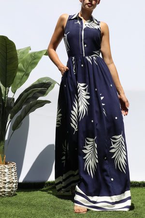 DD8327, PRINTED BUTTON DOWN SHIRT MAXI DRESS