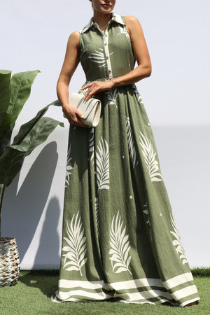 DD8327, PRINTED BUTTON DOWN SHIRT MAXI DRESS