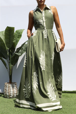 DD8327, PRINTED BUTTON DOWN SHIRT MAXI DRESS