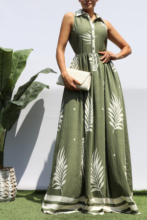DD8327, PRINTED BUTTON DOWN SHIRT MAXI DRESS