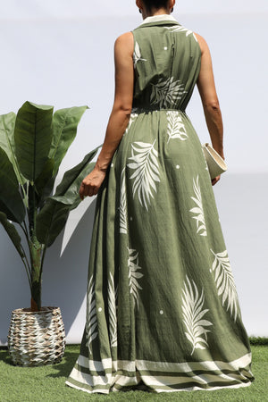 DD8327, PRINTED BUTTON DOWN SHIRT MAXI DRESS
