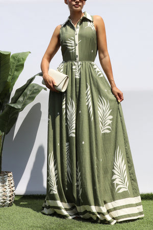 DD8327, PRINTED BUTTON DOWN SHIRT MAXI DRESS