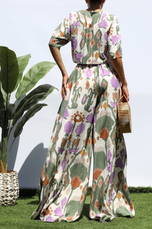 DD8297, PRINTED LOOSE FIT TOP AND FLARE-LEG PANTS SET
