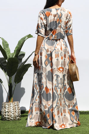 DD8297, PRINTED LOOSE FIT TOP AND FLARE-LEG PANTS SET