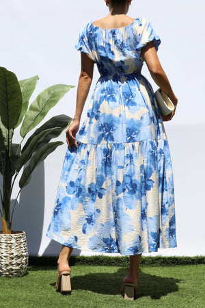 DD8325, PRINTED FRT TIE TIERED MIDI DRESS