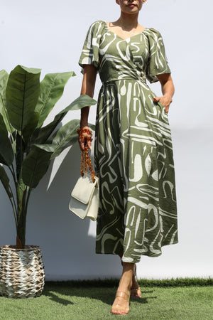 DD8316, PRINTED LOOSE FIT MIDI DRESS