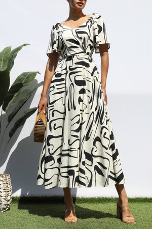 DD8316, PRINTED LOOSE FIT MIDI DRESS