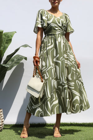 DD8316, PRINTED LOOSE FIT MIDI DRESS