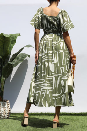 DD8316, PRINTED LOOSE FIT MIDI DRESS