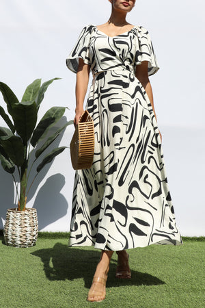 DD8316, PRINTED LOOSE FIT MIDI DRESS