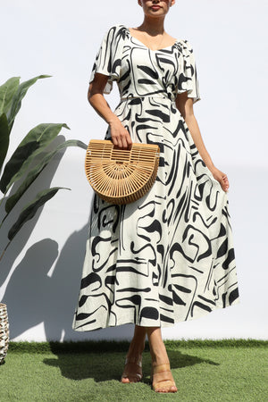 DD8316, PRINTED LOOSE FIT MIDI DRESS