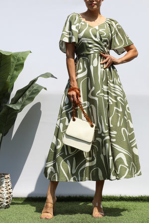 DD8316, PRINTED LOOSE FIT MIDI DRESS