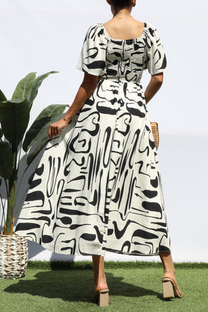 DD8316, PRINTED LOOSE FIT MIDI DRESS