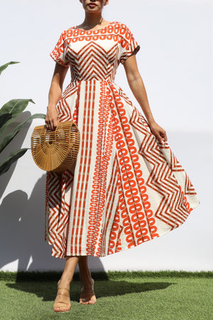 DD8329, PRINTED LOOSE FIT MIDI DRESS