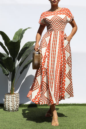 DD8329, PRINTED LOOSE FIT MIDI DRESS