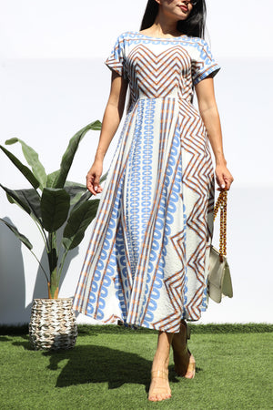 DD8329, PRINTED LOOSE FIT MIDI DRESS