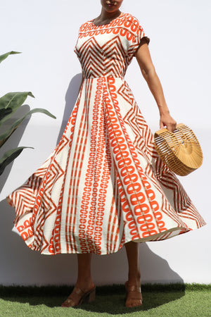 DD8329, PRINTED LOOSE FIT MIDI DRESS