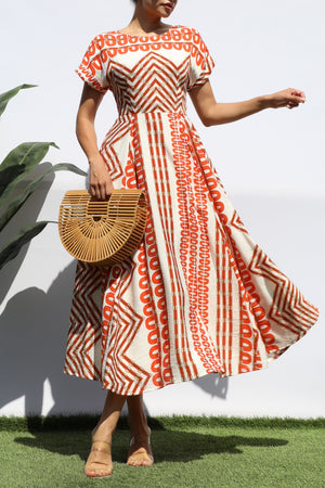 DD8329, PRINTED LOOSE FIT MIDI DRESS