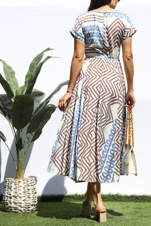 DD8329, PRINTED LOOSE FIT MIDI DRESS