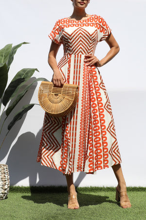 DD8329, PRINTED LOOSE FIT MIDI DRESS