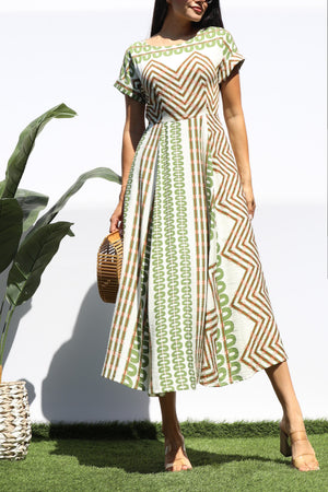 DD8329, PRINTED LOOSE FIT MIDI DRESS