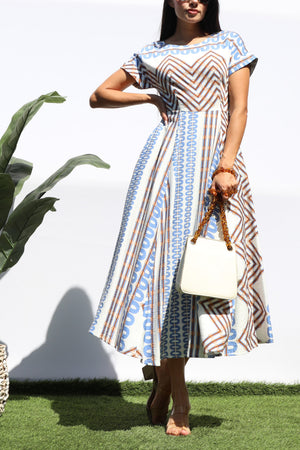 DD8329, PRINTED LOOSE FIT MIDI DRESS