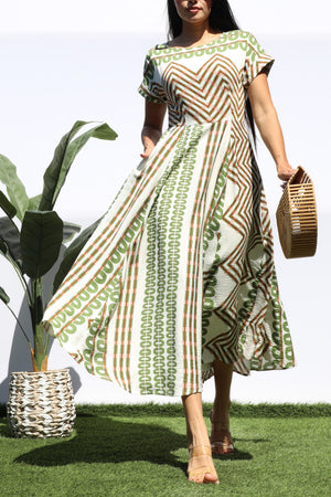 DD8329, PRINTED LOOSE FIT MIDI DRESS
