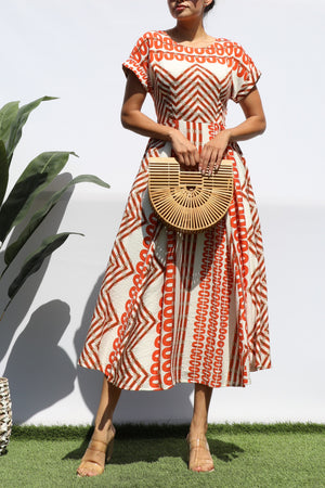 DD8329, PRINTED LOOSE FIT MIDI DRESS