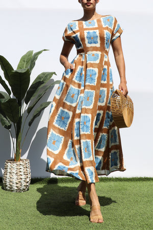 DD8313, PRINTED LOOSE FIT MIDI DRESS