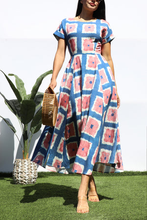 DD8313, PRINTED LOOSE FIT MIDI DRESS