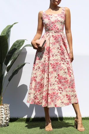 DD8294, PRINTED SQUARE NECK MIDI DRESS